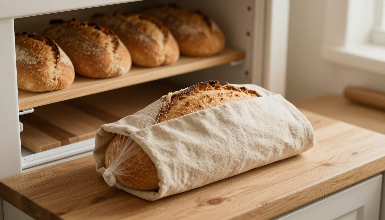 Pão caseiro sendo armazenado e congelado para conservação