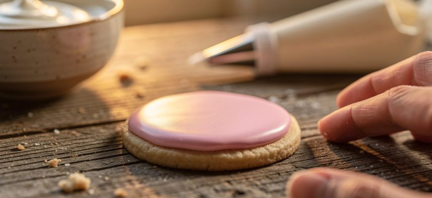 Bolacha decorada com glacê real caseiro rosa