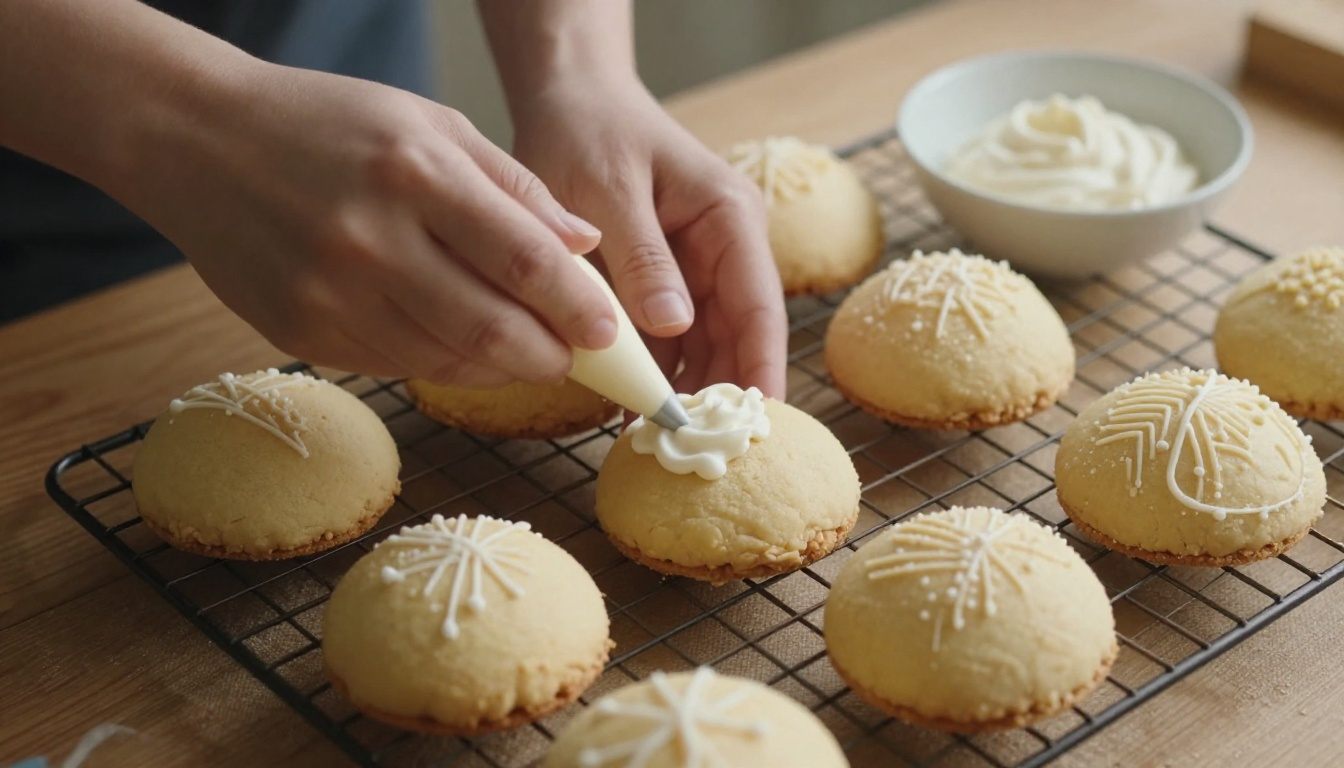 Decoração de bolachas com glacê branco