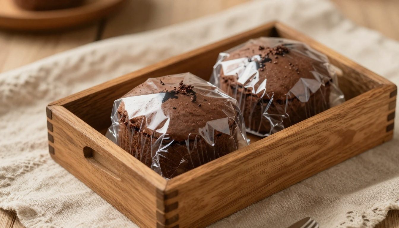 Bolo de chocolate armazenado em caixa hermética