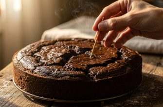 Bolo de chocolate caseiro a arrefecer com teste do palito