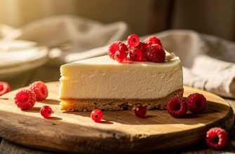 Fatia de cheesecake sem forno com base de bolacha e frutos vermelhos