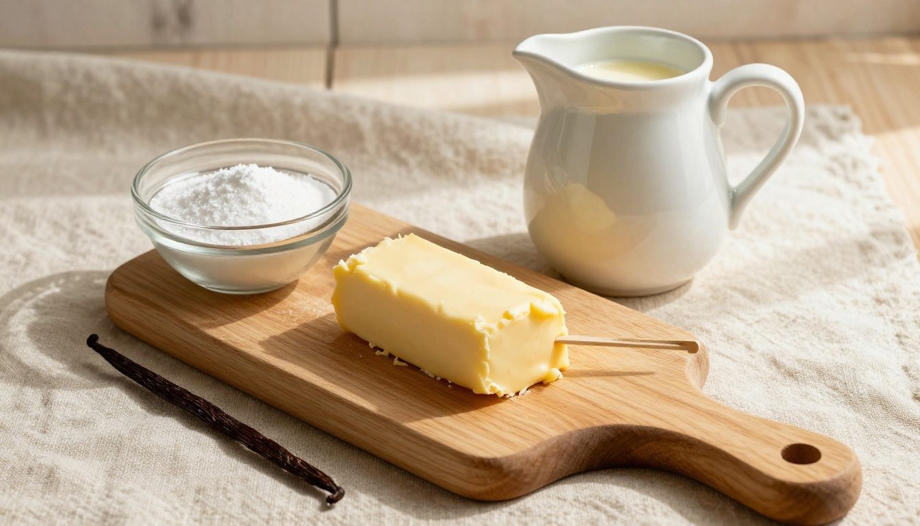 Ingredientes para buttercream: manteiga, açúcar, natas
